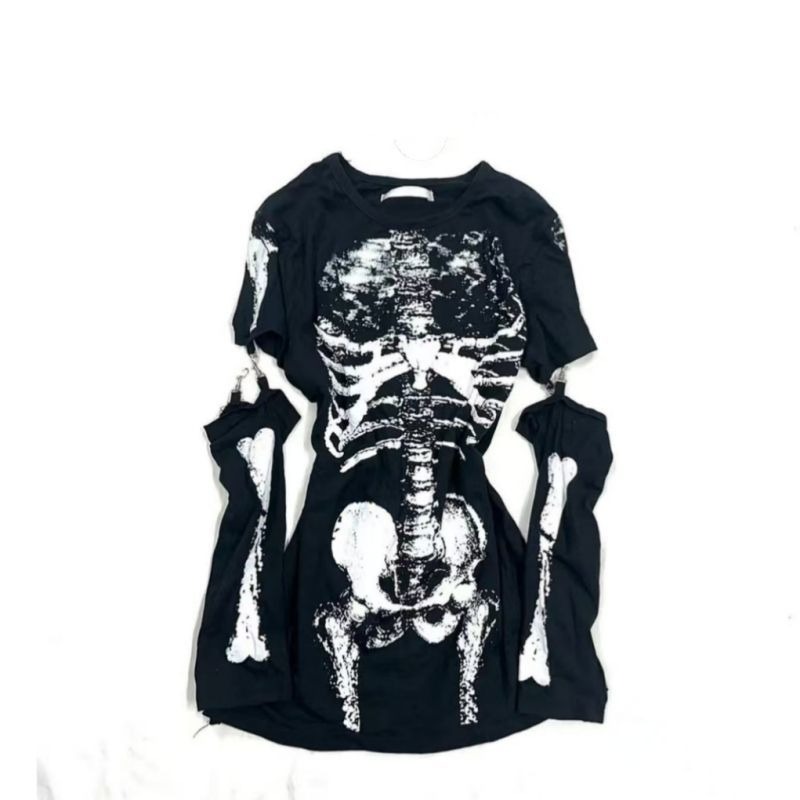 Summer Goth Clothing - T-shirt graphique squelette gothique avec manches