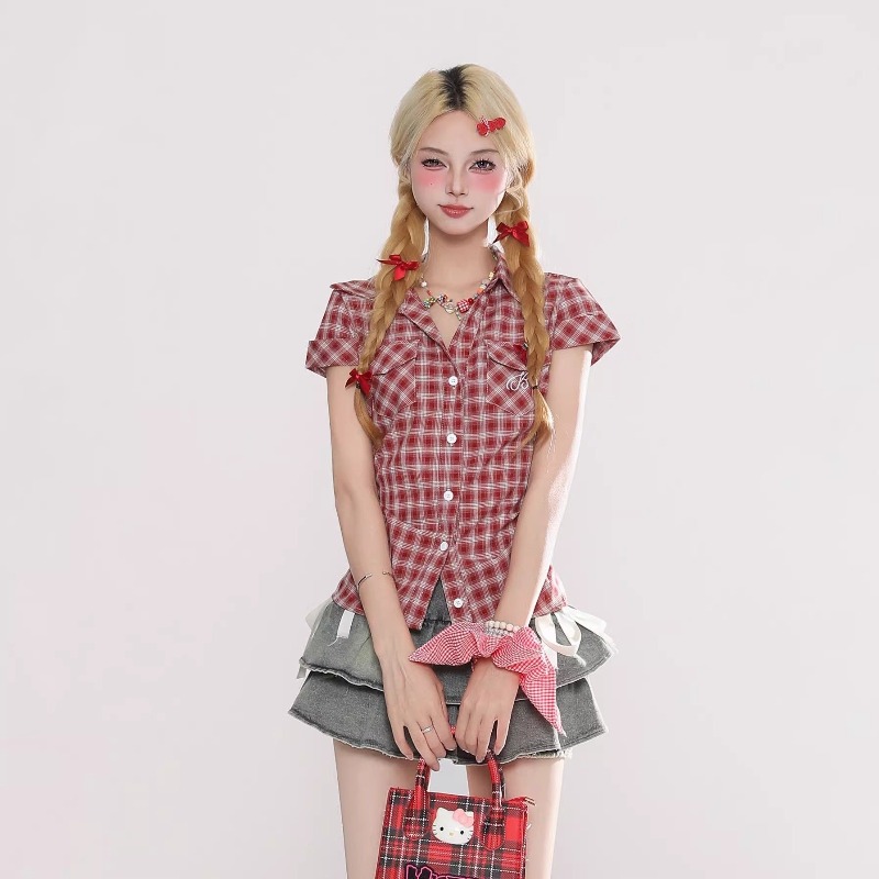 Summer Goth Clothing - Chemise à carreaux gothique vintage Harajuku