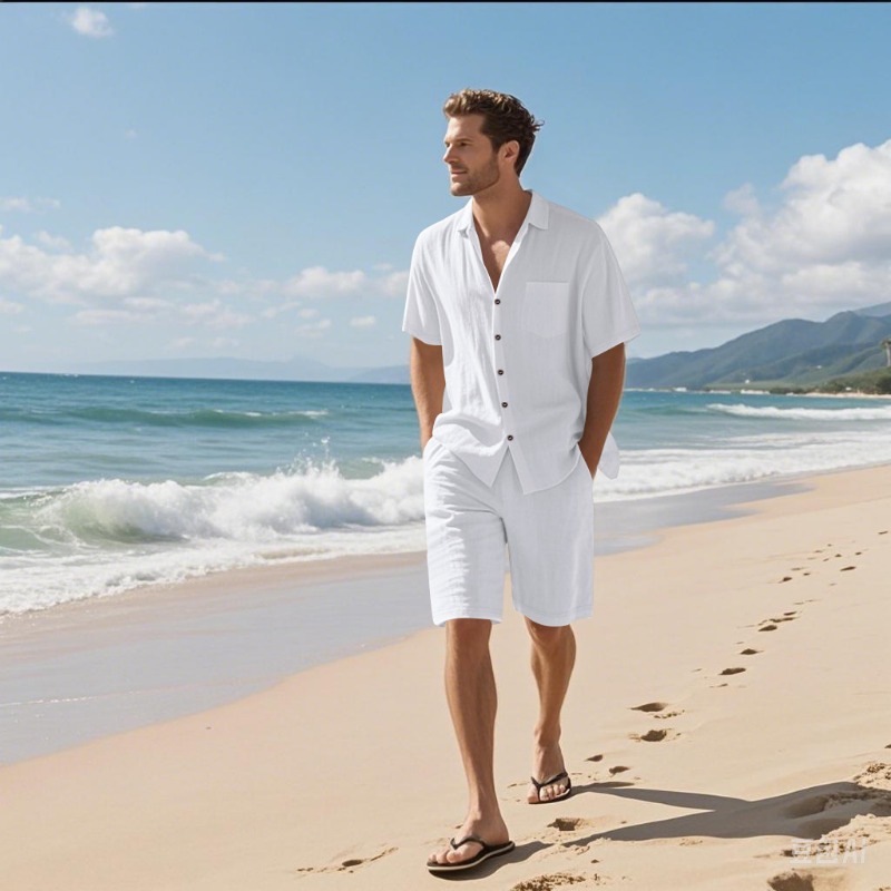 Linen Shorts Men - Ensemble chemise et short en lin