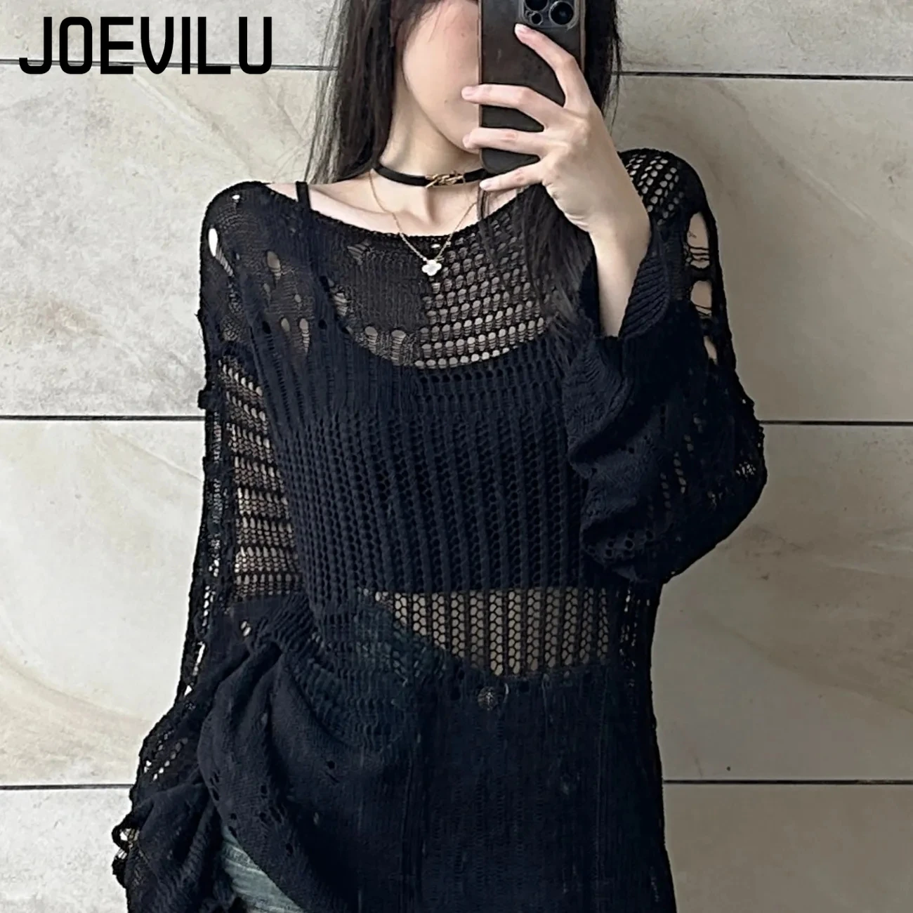 Summer Goth Clothing - JOEVILU chemisier en tricot creux été