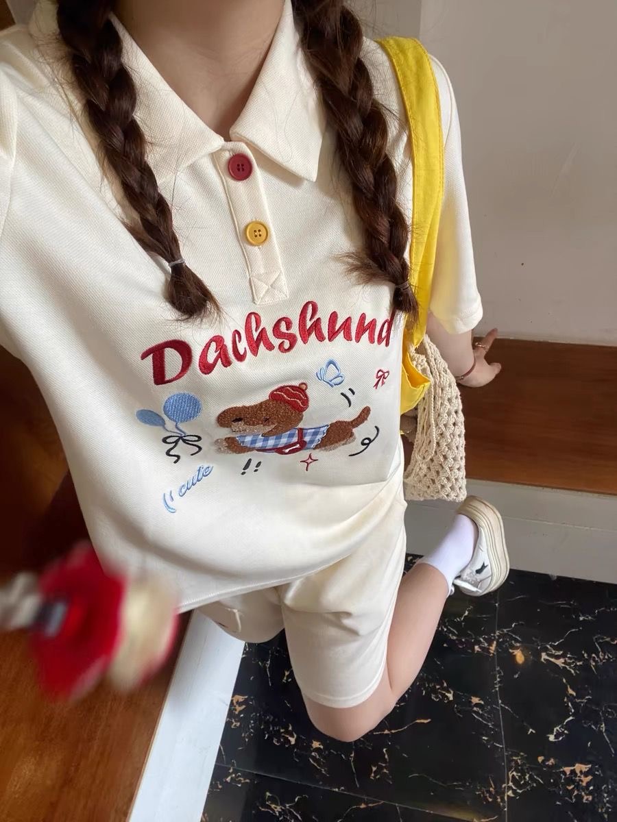 Summer Clothing Cartoon - Kawaii broderie chien japon Style Polo